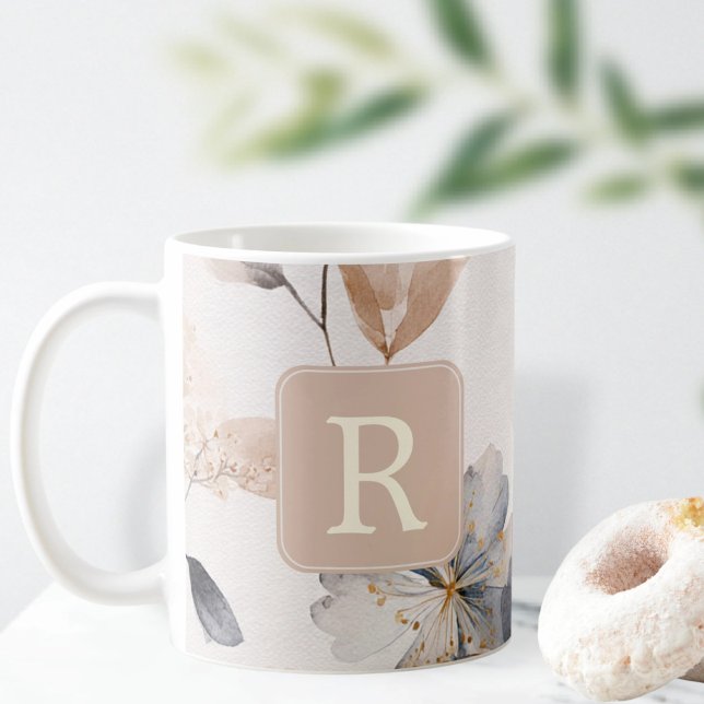 Pretty Flower Monogram Template Personalized Coffee Mug (Pretty Flower Monogram Template Personalized Giant Coffee Mug by Ricaso custom made mug monogrammed)