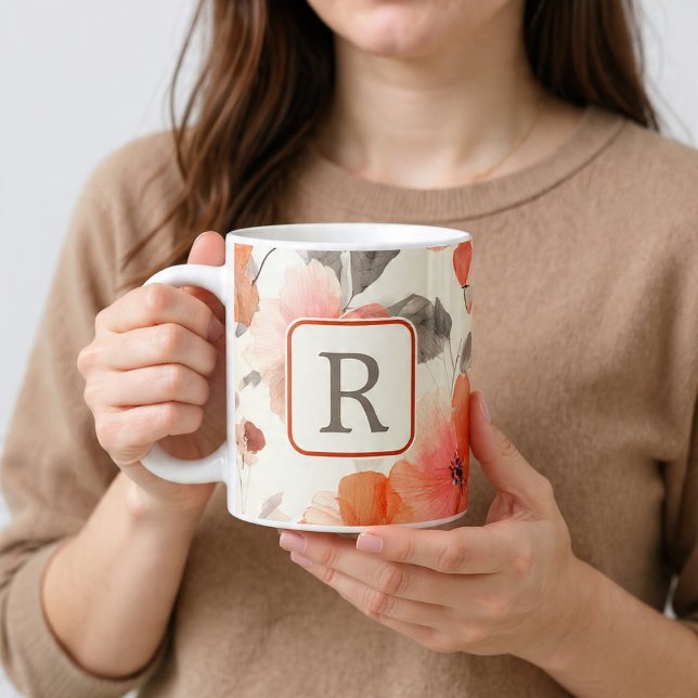 Pretty Flower Monogram Template Personalized Giant Coffee Mug (Pretty Flower Monogram Template Personalized BIG Coffee Mug 20oz mug from Ricaso. Monogrammed 
)