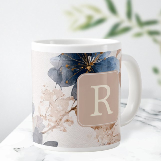 Pretty Flower Monogram Template Personalized Giant Coffee Mug (Pretty Flower Monogram Template Personalized Giant Coffee Mug by Ricaso 20oz giant mug monogrammed)