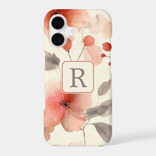 Pretty Flower Monogram Template Personalized Iphone Case (Back)