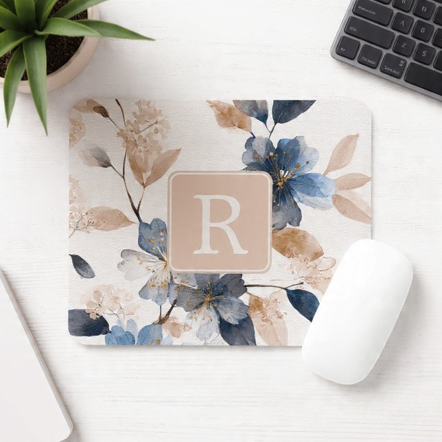 Pretty Flower Monogram Template Personalized Mouse Pad (Pretty Flower Monogram Template Personalized Mouse Pad by Ricaso Monogrammed gift ideas. Custom made)