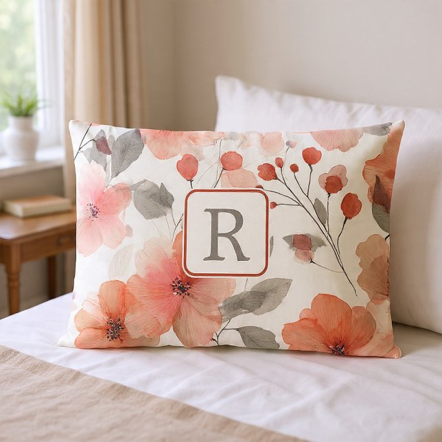 Pretty Flower Monogram Template Personalized Pillow Case (Pretty Flower Monogram Template Personalized Pillow Case by Ricaso - monogrammed bedroom luxury)