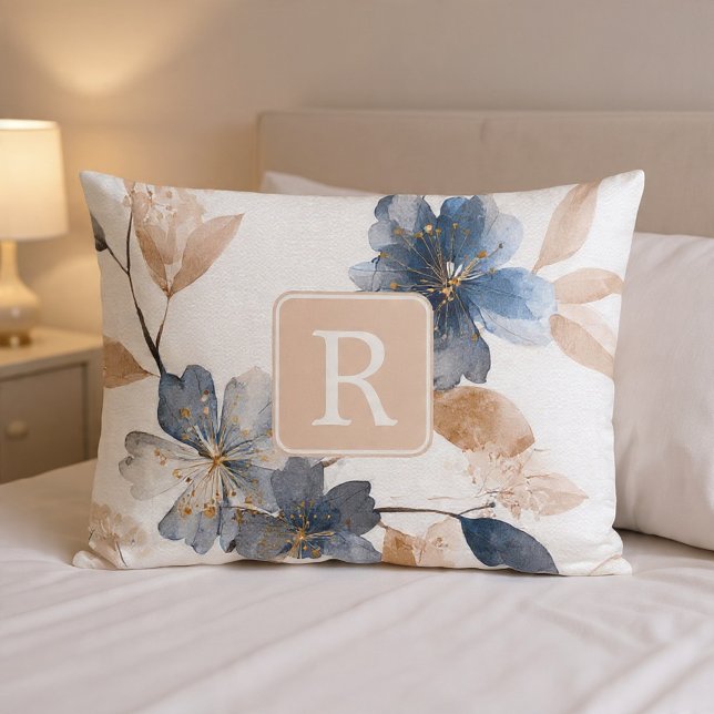 Pretty Flower Monogram Template Personalized Pillow Case (Pretty Flower Monogram Template Personalized Pillow Case by Ricaso. Monogrammed home accessories)