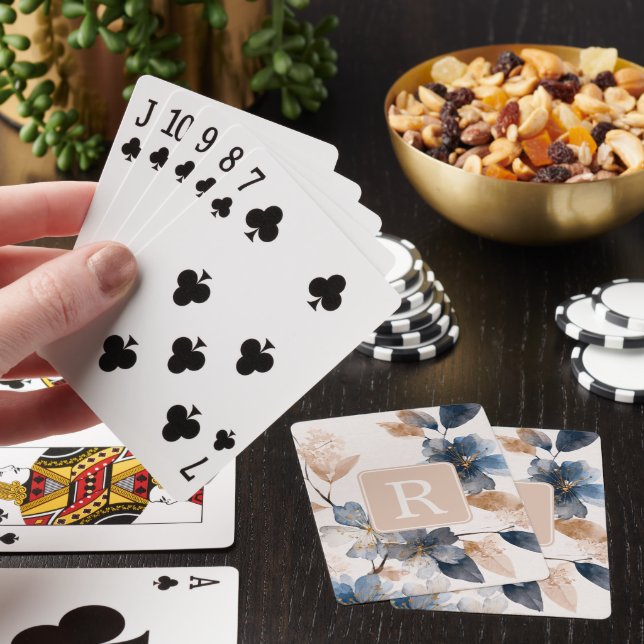 Pretty Flower Monogram Template Personalized Poker Cards (In Situ)