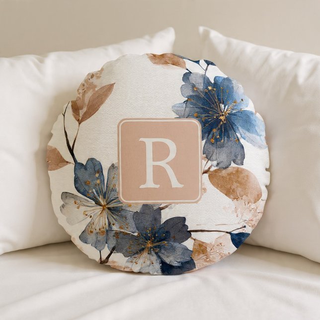 Pretty Flower Monogram Template Personalized Round Pillow (Pretty Flower Monogram Template Personalized Round Pillow by Ricaso. Monogrammed gift ideas)