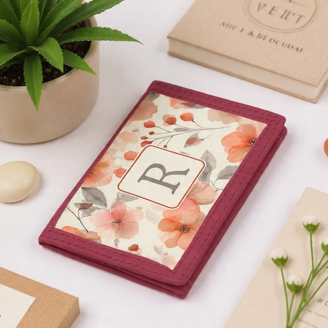 Pretty Flower Monogram Template Personalized Tri-fold Wallet (Pretty Flower Monogram Template Personalized Trifold Wallet by Ricaso. Monogrammed wallet purse)