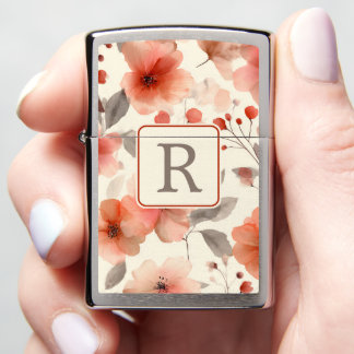 Pretty Flower Monogram Template Personalized Zippo Lighter