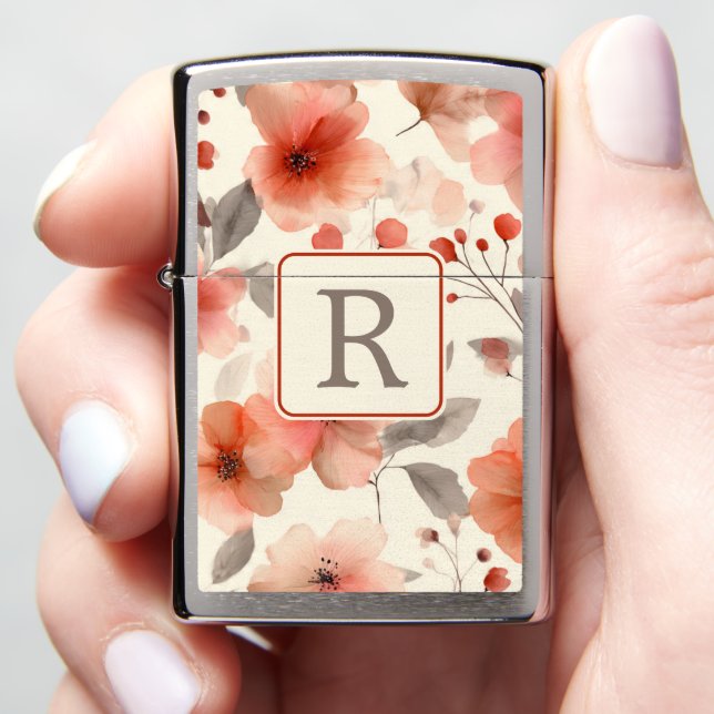 Pretty Flower Monogram Template Personalized Zippo Lighter (In Hand)