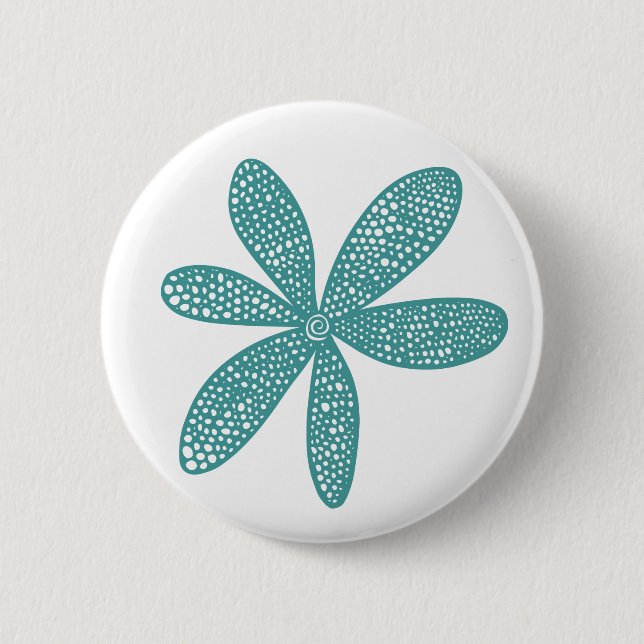 Pretty Flower - Ocean Green on White Button (Front)