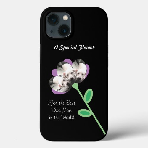 Pretty Flower of Cute Puppy Dog Best Mom Black iPhone 13 Case