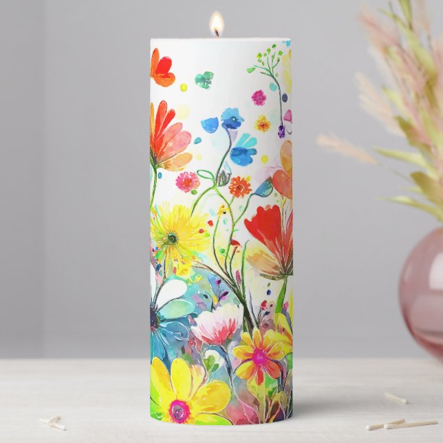 Pretty Flower Pattern Pillar Candle (In Situ)