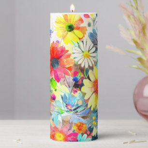 Pretty Flower Pattern Pillar Candle