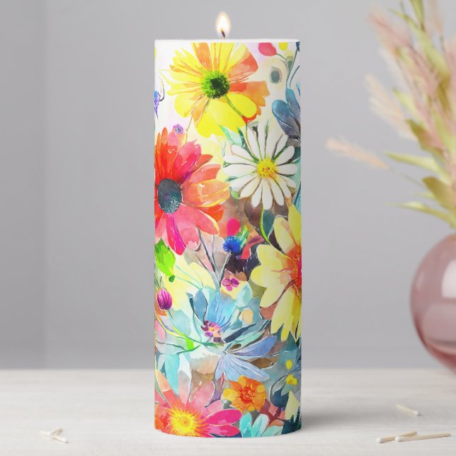 Pretty Flower Pattern Pillar Candle (In Situ)