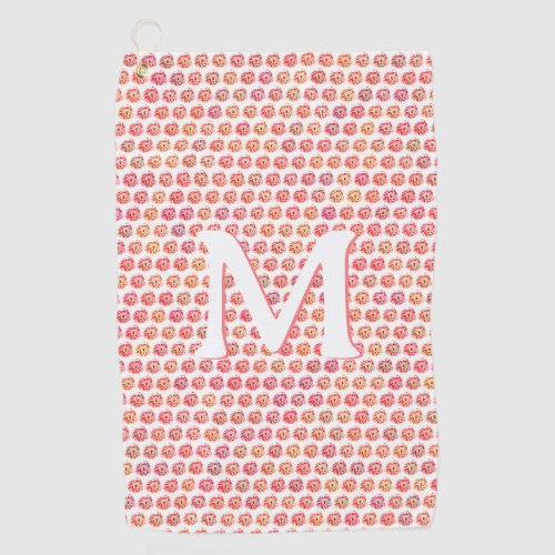 Pretty flower pattern pink monogram golf towel