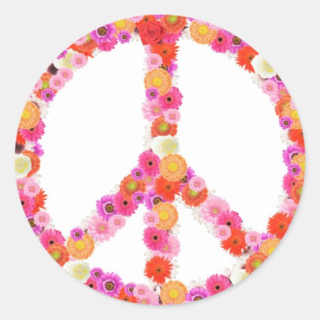 Pretty Flower Peace Sign Classic Round Sticker (Front)