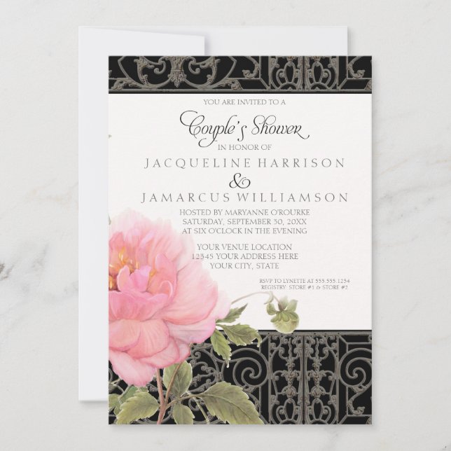 Pretty Flower Peonies Botanical Couples Shower Invitation (Front)