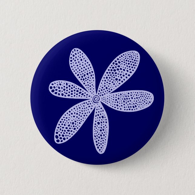 Pretty Flower - Powder Blue on Deep Navy Pinback Button (Front)