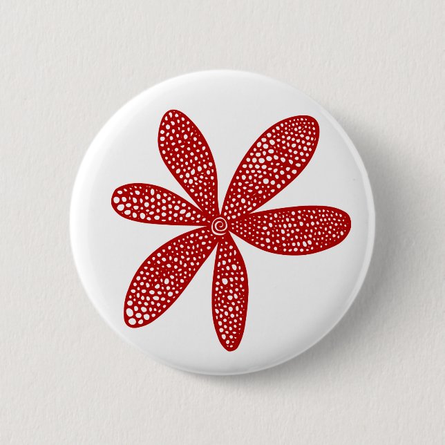 Pretty Flower - Ruby Red on White Pinback Button (Front)