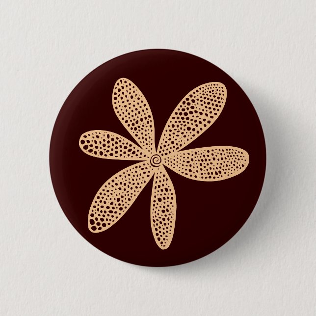 Pretty Flower - Sand on Dark Brown Pinback Button (Front)
