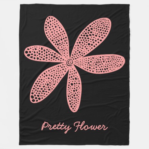 Pretty Flower _ Soft Pink on Black Fleece Blanket