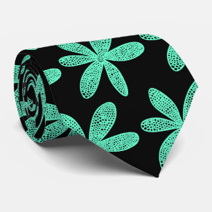 Pretty Flower - Turquoise on Black Neck Tie