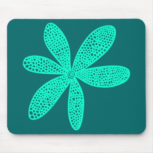 Pretty Flower - Turquoise on Moss Green Mouse Pad (Front)