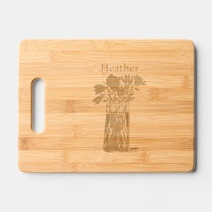 Pretty Flower With Custom Name Engraved Cutting Board
