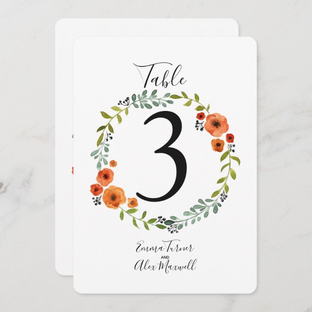 Pretty Flower wreath | Table number cards (Front/Back)