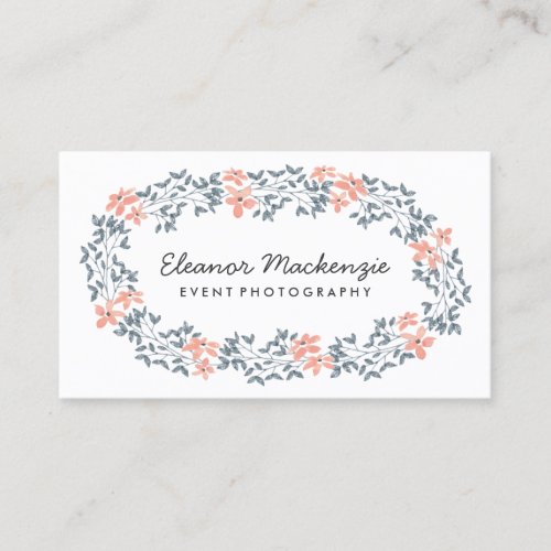 Pretty Flower Wreath  Watercolor Floral Business Card