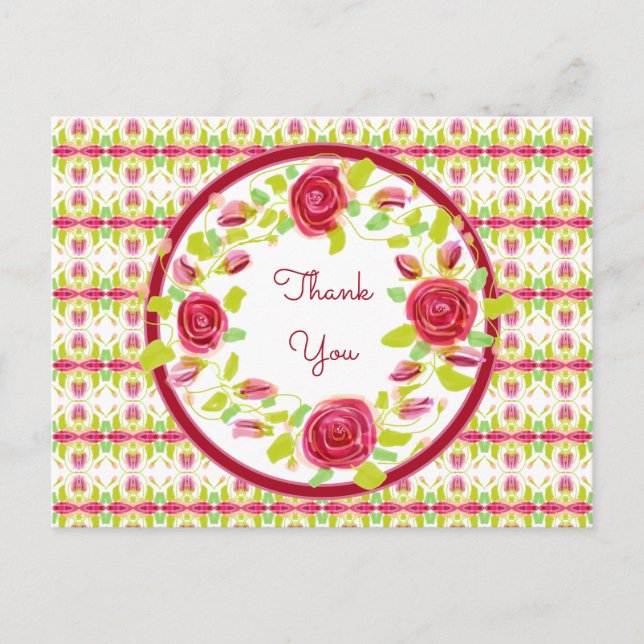 Pretty Flowered Thank You Postcard (Front)