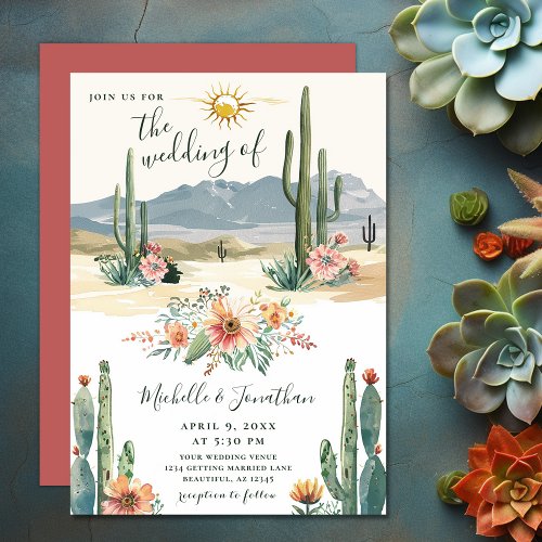 Pretty Flowering Cacti  Cactus Desert Wedding Invitation