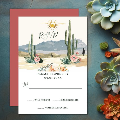 Pretty Flowering Cacti  Cactus Desert Wedding RSVP Card