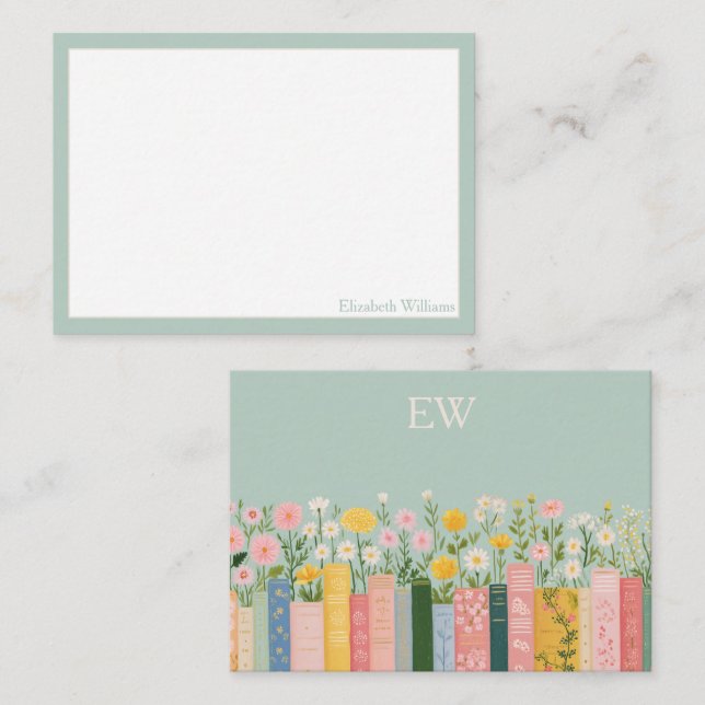 Pretty Flowers and Books Note Cards (Front/Back)