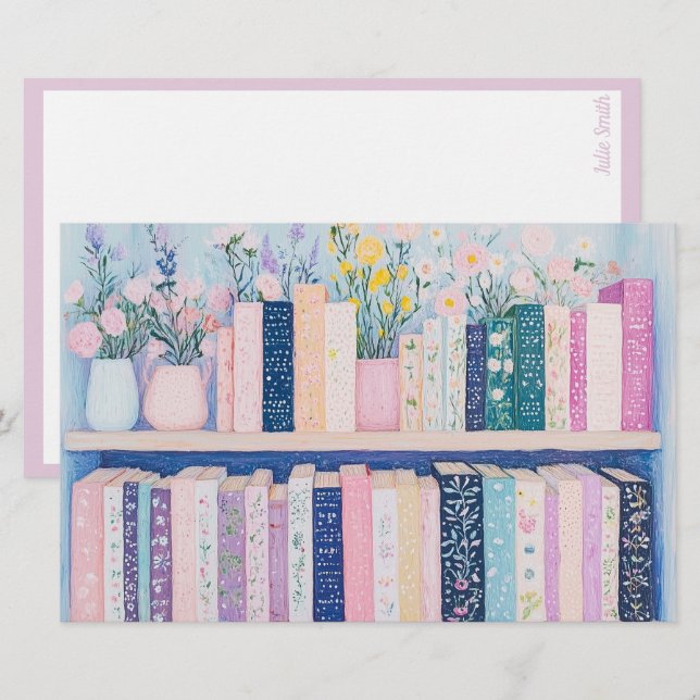 Pretty Flowers and Books  Stationery (Front/Back)