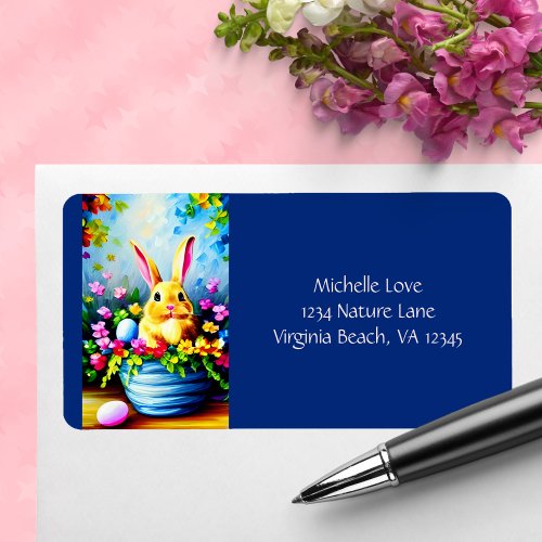 Pretty Flowers and Cute Bunny Easter Address Label