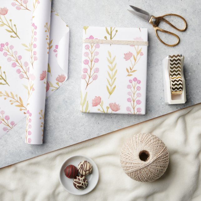 Pretty Flowers and Leaves Girl Baby Shower Wrapping Paper (Crafts)