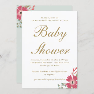 Pretty Flowers and Mint Green Baby Shower Invitation