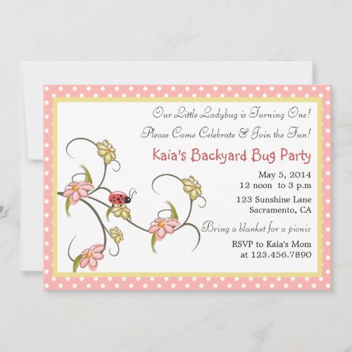 Pretty flowers and polka dots birthday party invitation