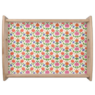 Pretty Flowers and Polka Dots on Ecru Serving Tray