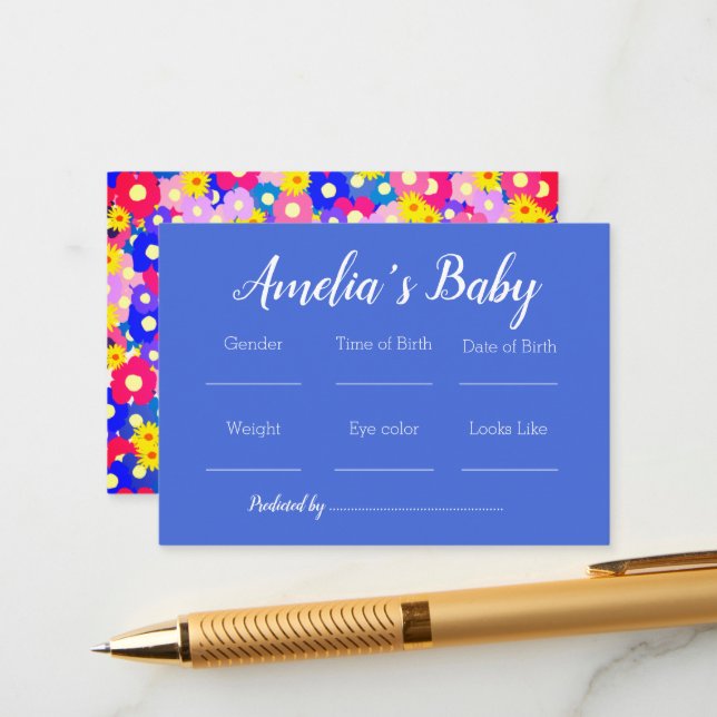Pretty Flowers Baby Predictions Game   Enclosure Card (Front/Back In Situ)