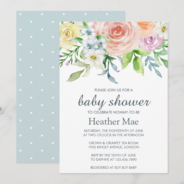 Pretty Flowers Baby Shower Invitation (Front/Back)