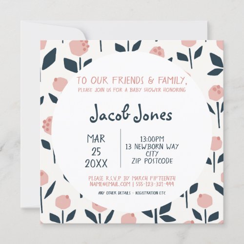 Pretty flowers baby shower invitation card