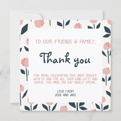 Pretty flowers baby shower thank you card