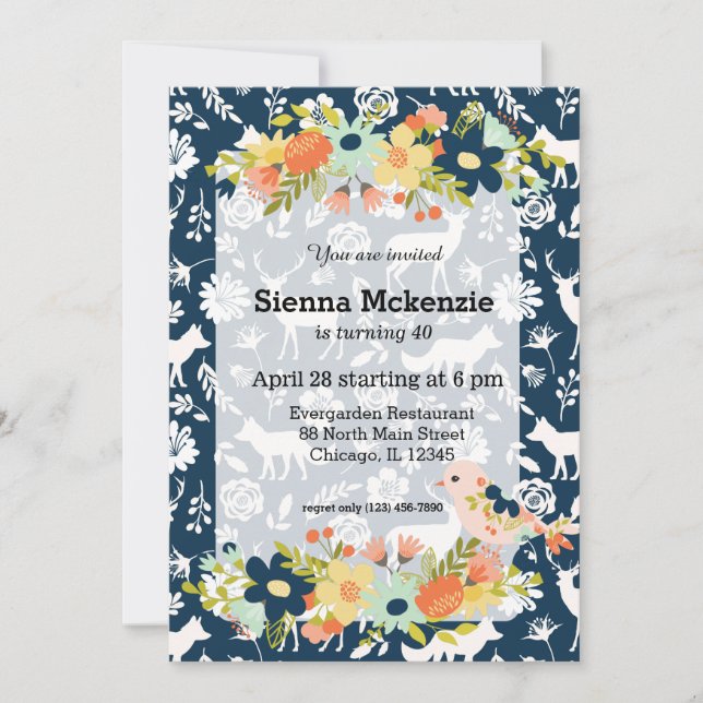 Pretty Flowers & bird Invitation (Front)