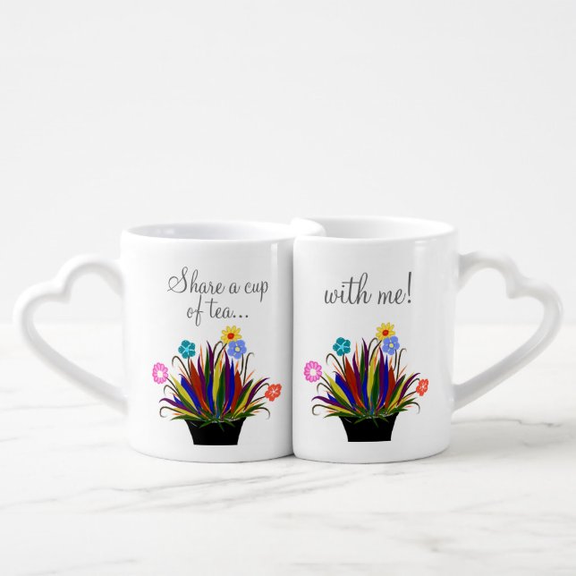 Pretty Flowers Black Vase Friendship Tea Coffee Mug Set (Front Nesting)