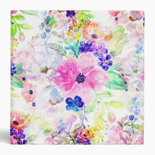 Pretty Flowers Boho Floral Watercolor Design 3 Ring Binder