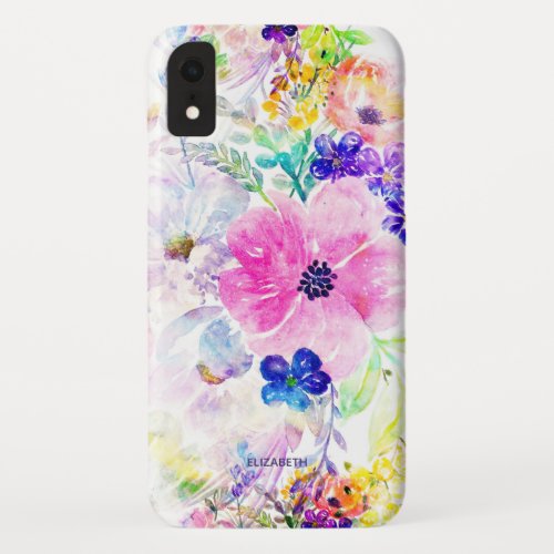 Pretty Flowers Boho Floral Watercolor Design iPhone XR Case