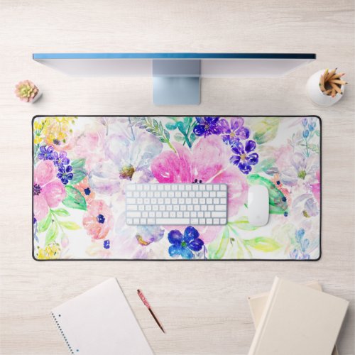 Pretty Flowers Boho Floral Watercolor Design Desk Mat