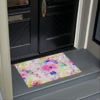Pretty Flowers Boho Floral Watercolor Design Doormat by InovArtS at Zazzle