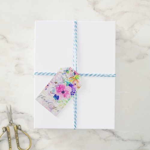Pretty Flowers Boho Floral Watercolor Design Gift Tags